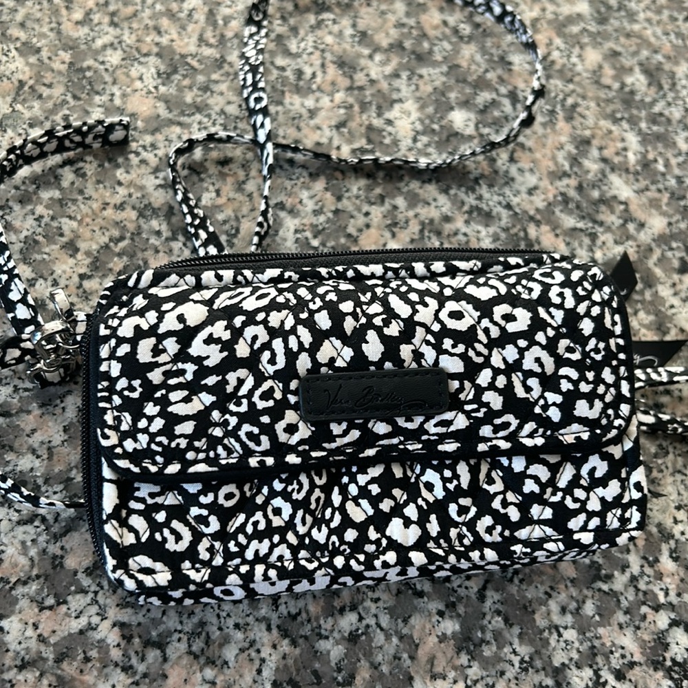 Vera Bradley women’s all in one Crossbody Purse, black and white leopard print
